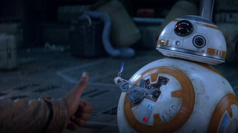 BB-8 gives a thumbs up to Finn