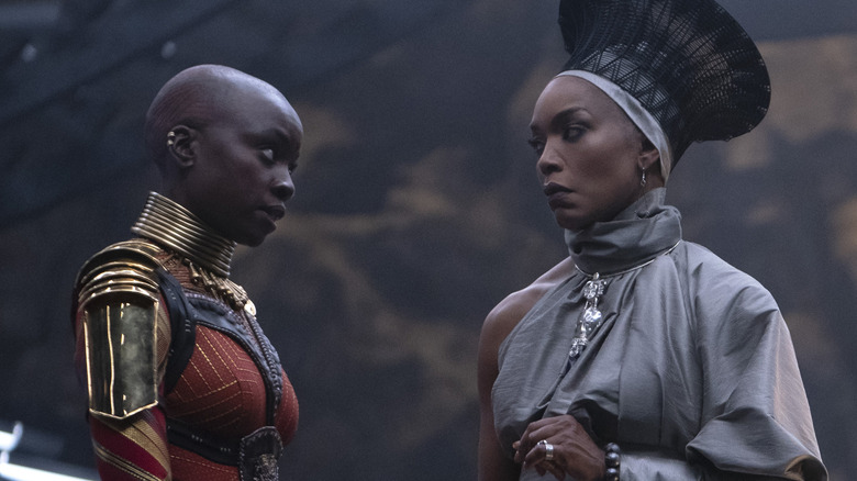 Okoye and Queen Ramonda from Wakanda Forever