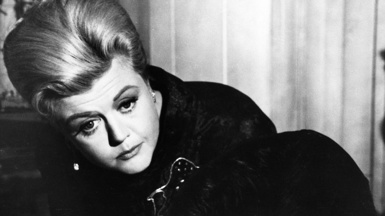 Angela Lansbury in black and white in black dress