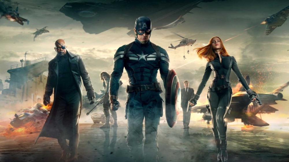 Samuel L. Jackson, Sebastian Stan, Chris Evans, Robert Redford and Scarlett Johansson, Captain America: The Winter Soldier 