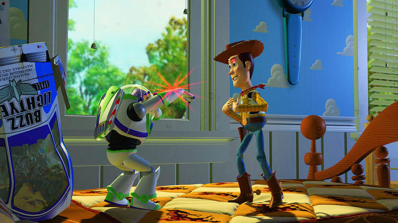 Buzz aims laser at Woody