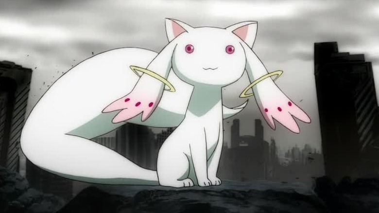 Kyubey standing in ruined city