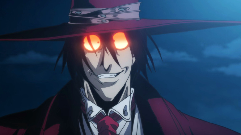 Alucard smiling with hat and glasses