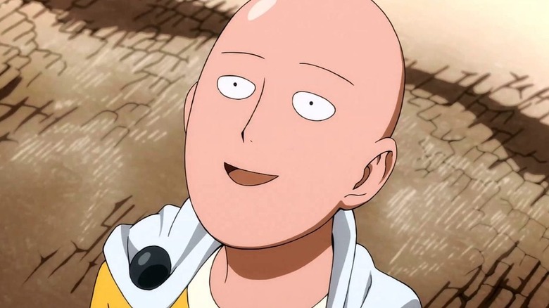 Saitama looking up, smiling 