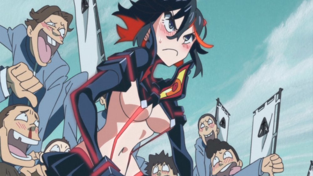 Ryuko Matoi surrounded by the students of Honnoji Academy in "Kill la Kill"