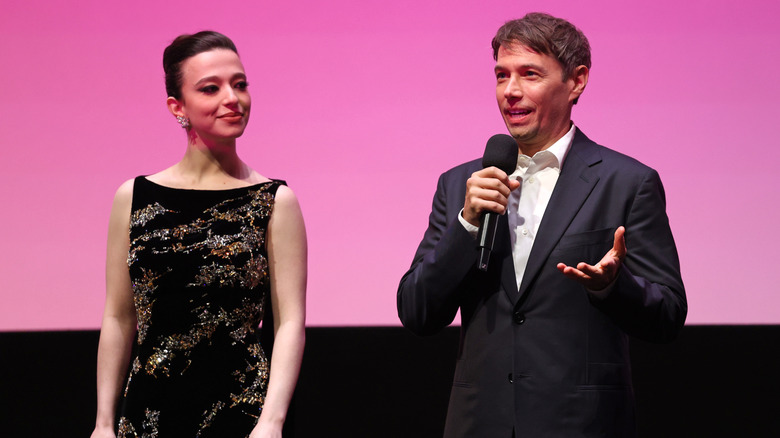 Mikey Madison and Sean Baker during a talkback of Anora