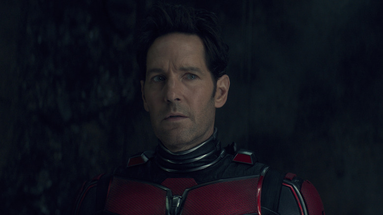 Paul Rudd as Ant-Man staring intently in Quantumania