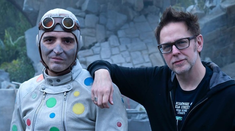 David Dastmalchian and James Gunn posing on the set of The Suicide Squad