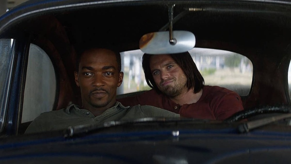 Sam and Bucky in a car