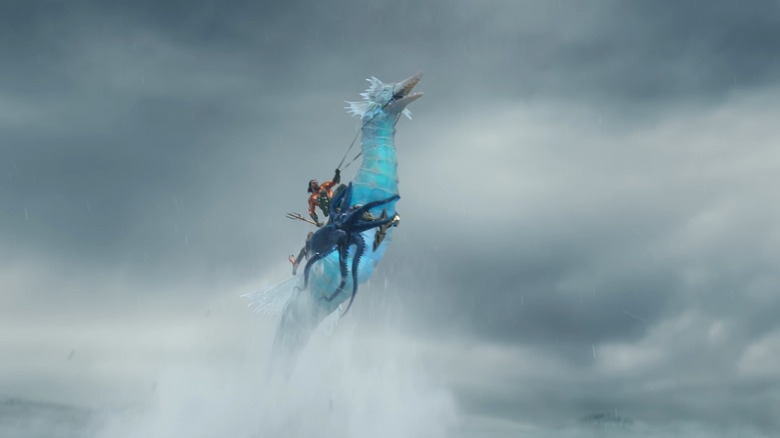 Aquaman rides a seahorse