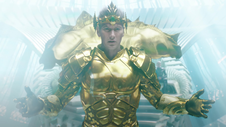 Orm gold armor floating underwater