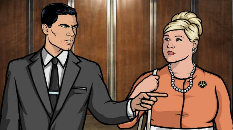 Archer pointing angrily at Pam