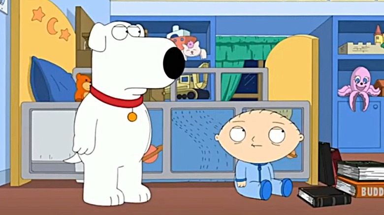 Brian and Stewie listen to neighbors