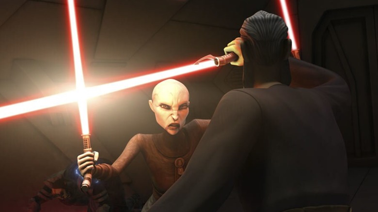 Asajj Ventress dueling Count Dooku