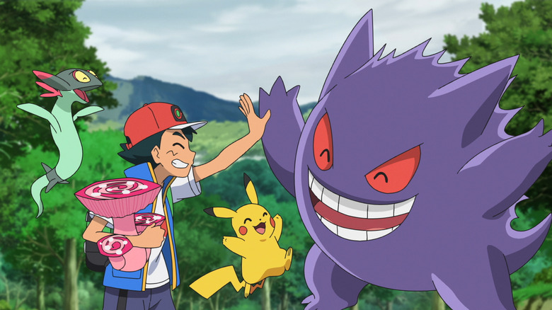 Pokemon's Ash Ketchum high-fiving Gengar