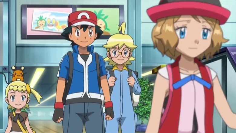 Bonnie, Dedenne, Ash, Clemont watch Serena leave