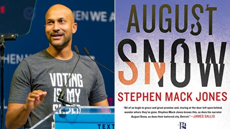 Split photo of Keegan-Michael Key and August Snow book cover