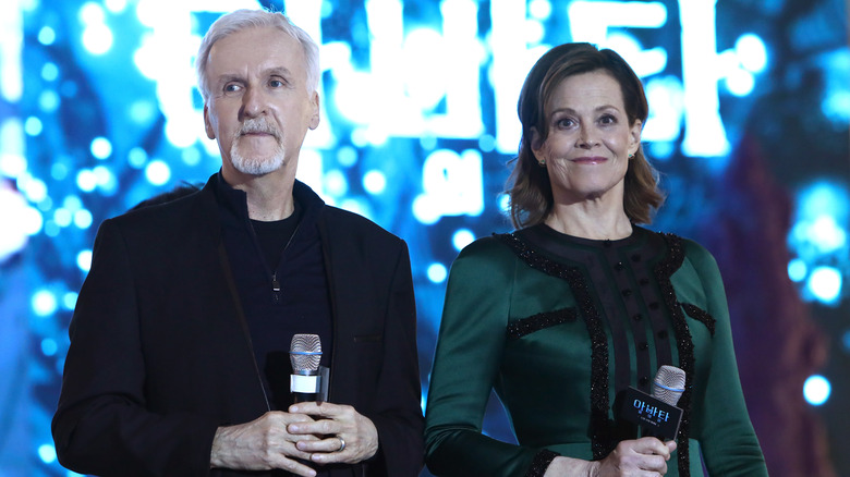 Sigourney Weaver and James Cameron smiling