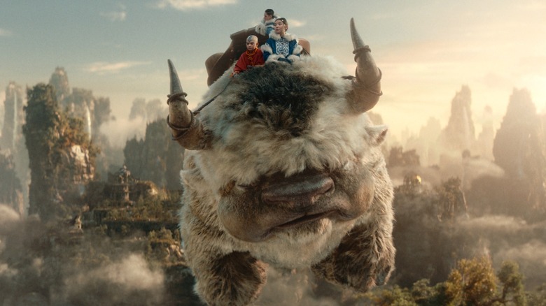 Aang and friends riding on Appa