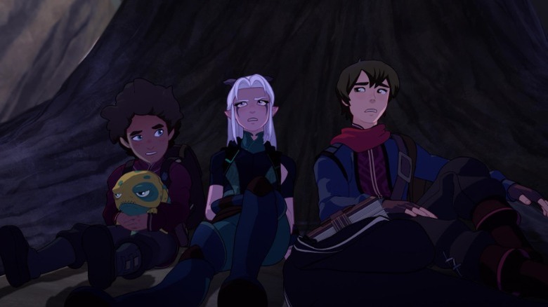 Ezran, Rayla, and Callum looking on