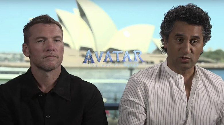 Cliff Curtis and Sam Worthington sitting together in interview 