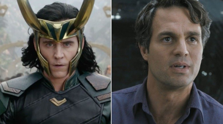 Split screen of Loki and Bruce Banner