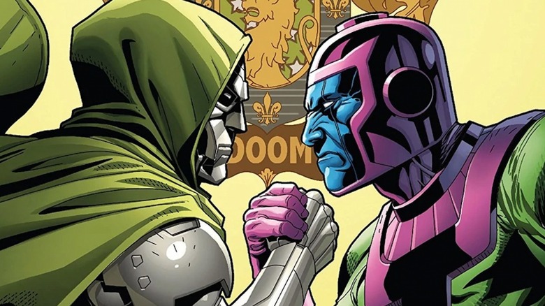 Doctor Doom and Kang arm wrestling