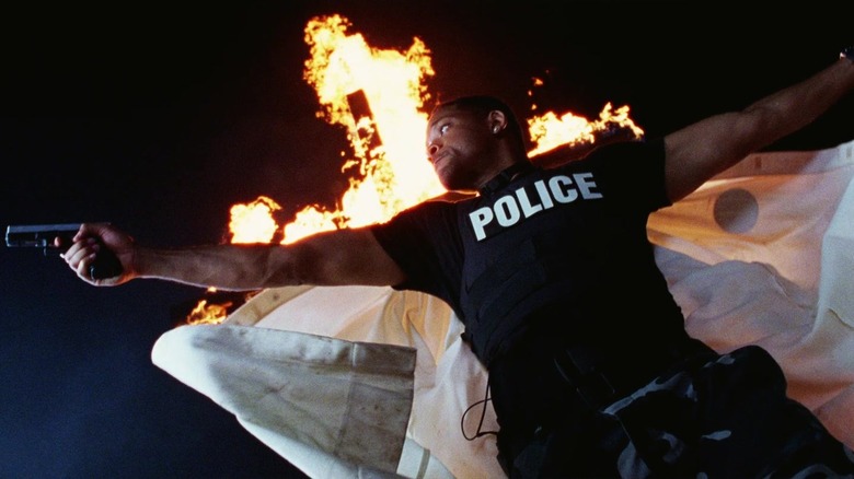 Mike in front of burning cross