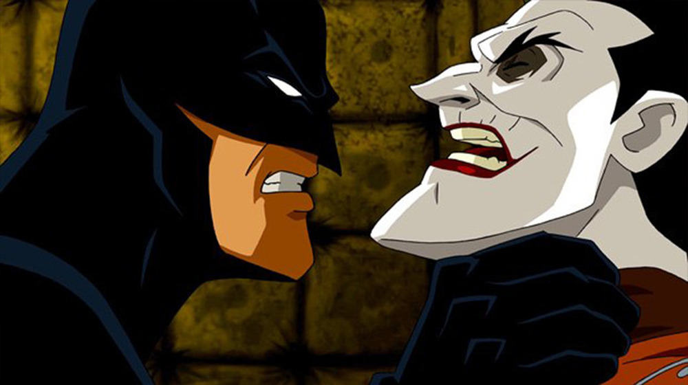 Animated Batman choking Joker