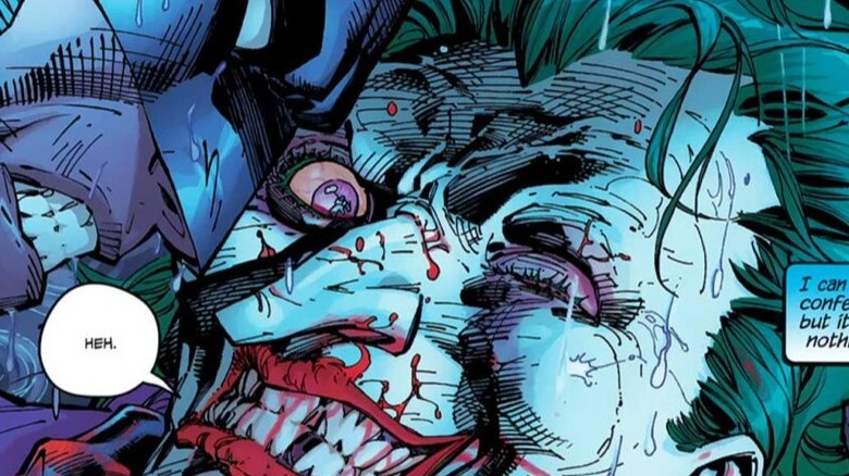 The Joker with a beaten up face in Batman: Hush