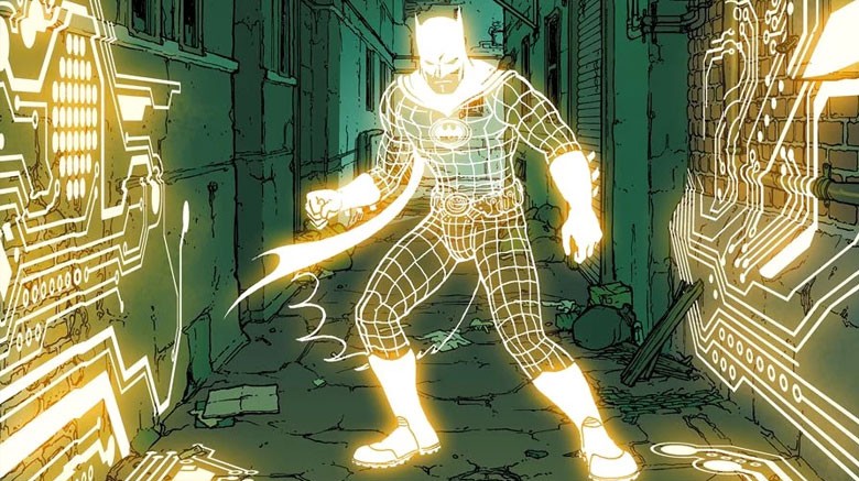 Batman glowing with yellow lights