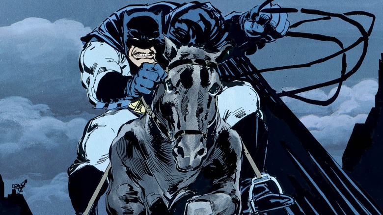 Batman riding horse at night