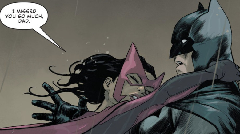 Huntress hugs Batman