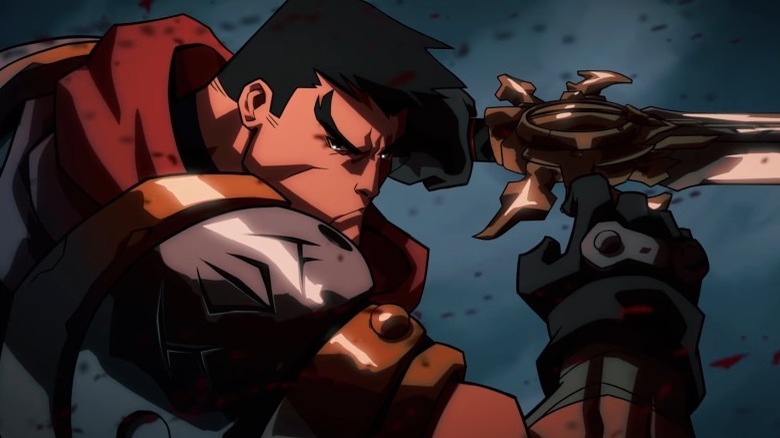 Garrison readying his sword in Battle Chasers: Nightwar