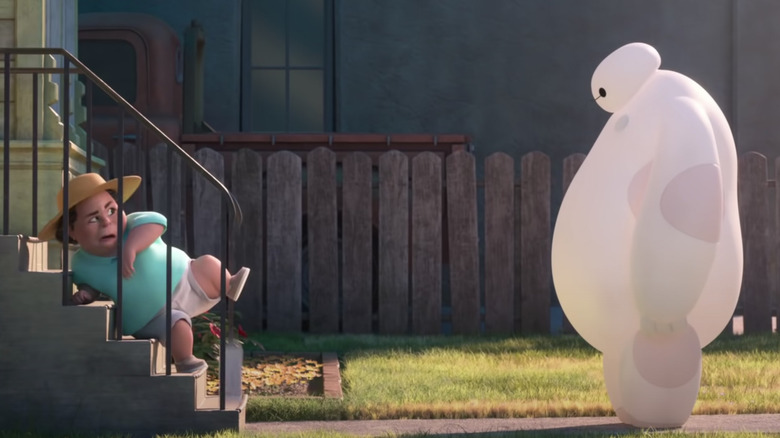 Baymax talking with a stranger