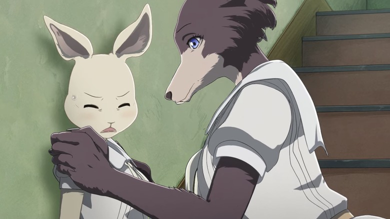 Juno sniffs Haru in Episode 12 of Beastars