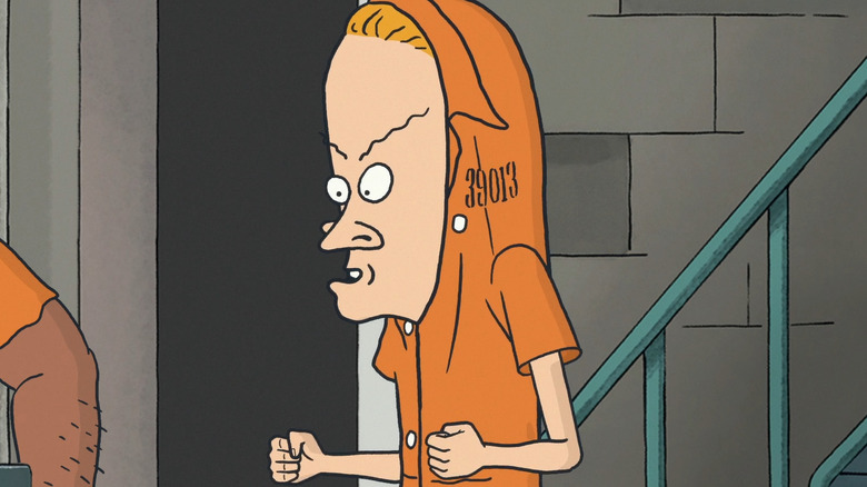 Cornholio screaming in prison uniform