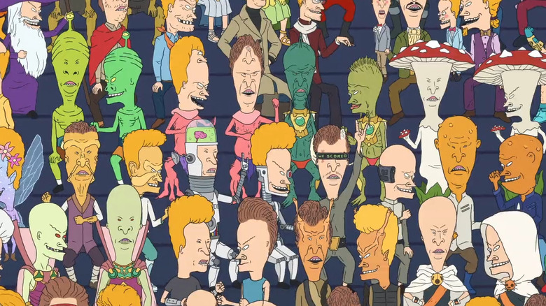 A crowd of alternate Beavis and Butt-Heads cheering