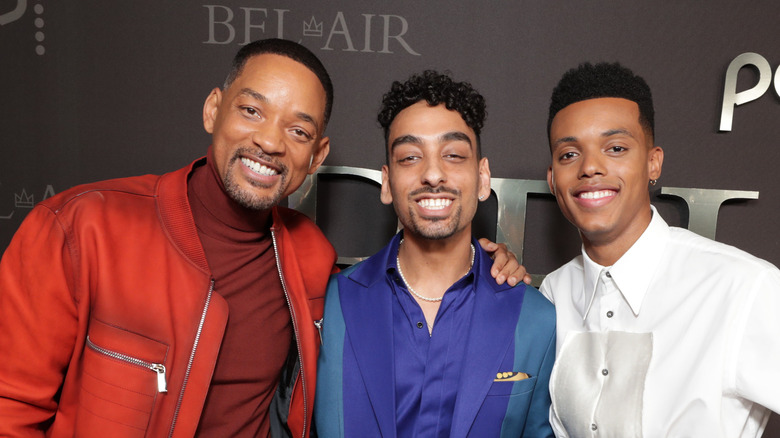 Will Smith, Morgan Cooper, and star Jabari Banks at the Bel-Air premiere