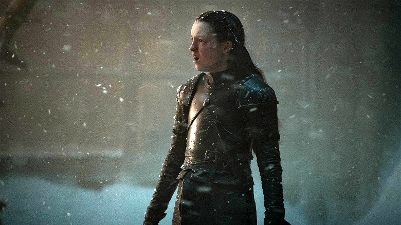 Lyanna Mormont standing with her mouth open