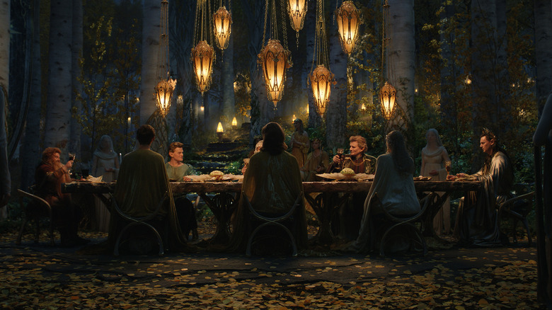 Gold leaves on the ground during feast scene