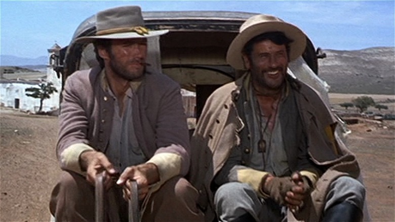 The Man with No Name and Tuco riding wagon