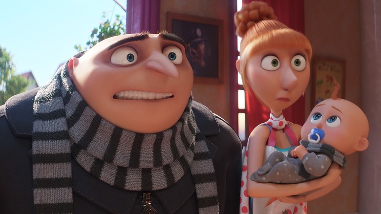 Gru, Lucy, and Gru Jr. in "Despicable Me 4"