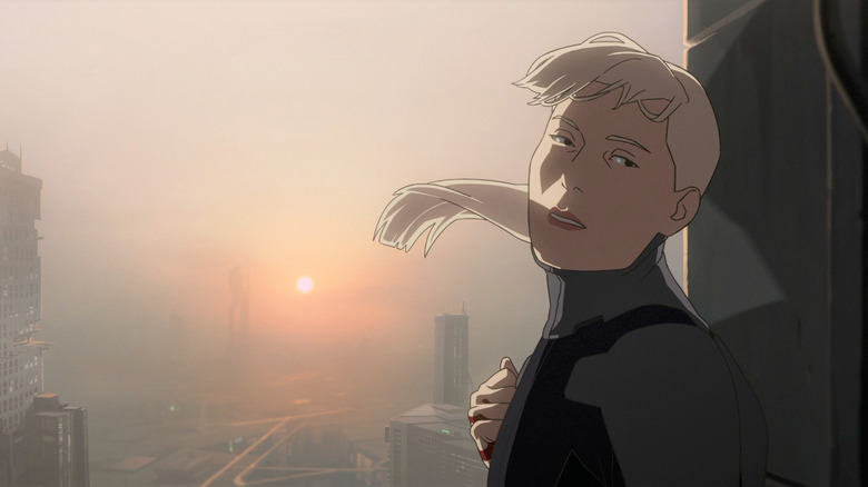 Aline looks out over the city in "Mars Express" (2023)