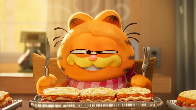 Garfield eating lasagna