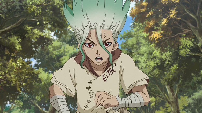 Senku runs in the forest