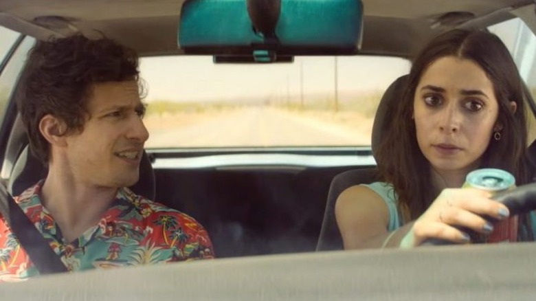 Andy Samberg and Cristin Milioti driving