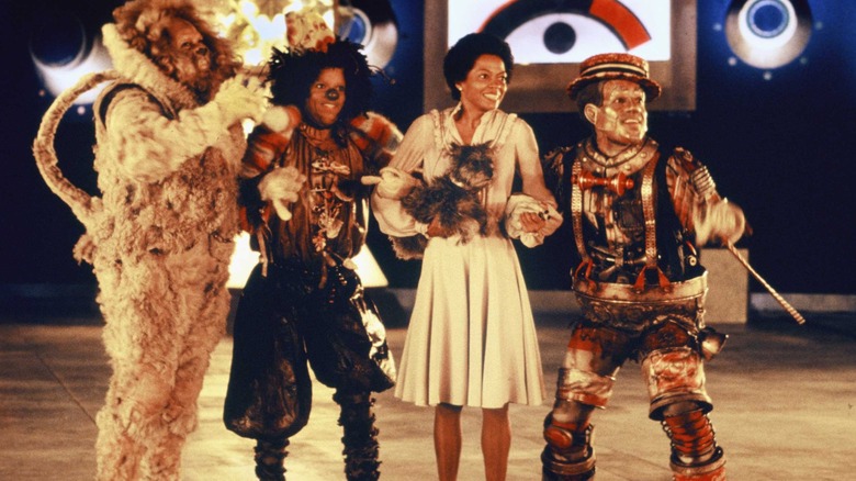 The Lion, the Scarecrow, Dorothy, and the Tin Man stand in a line-up in The Wiz