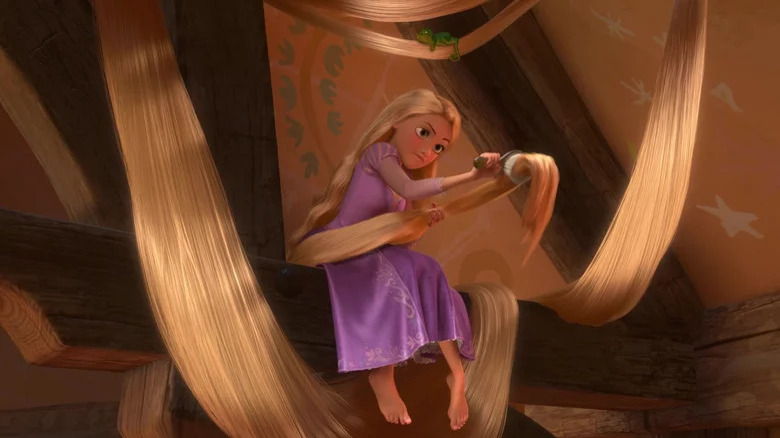 Rapunzel brushes hair