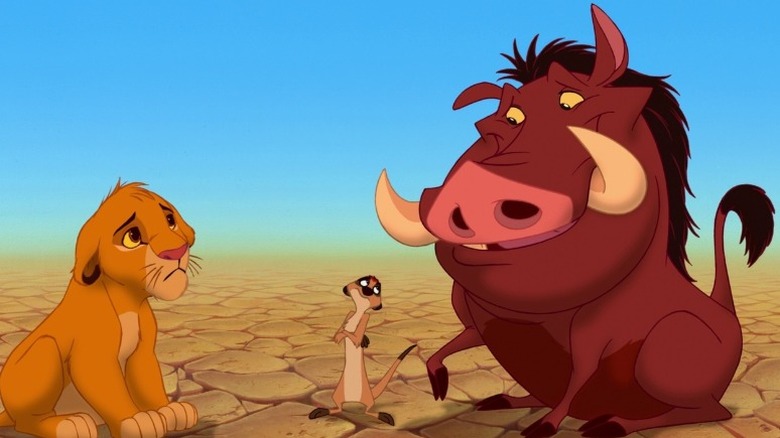 Simba, Timon, and Pumba in the desert